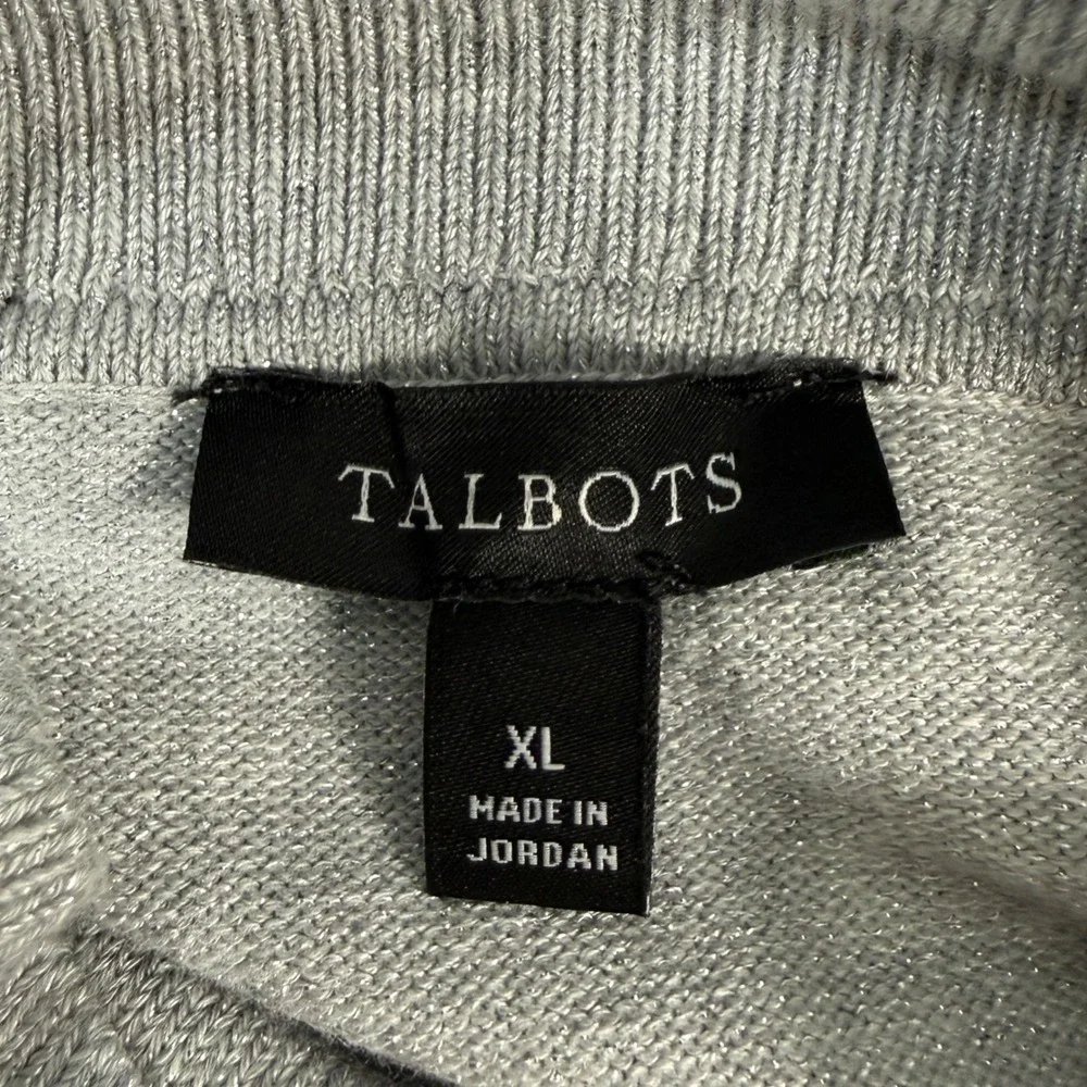 Talbots Womens XL Gray Metallic Shimmer Turtleneck Sweater Button Cuff JO5161‎